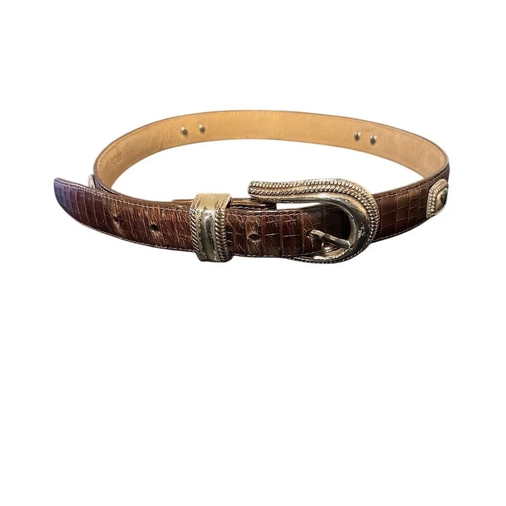Brighton Womens Belt Brown Croc Embossed Western Buckle Size M 30